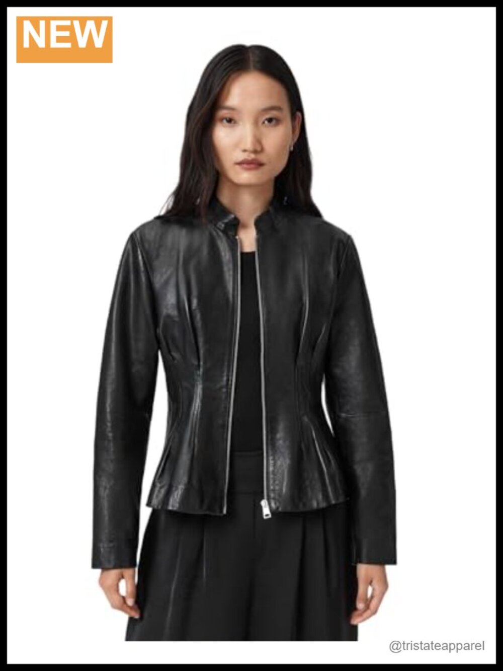 AllSaints Clo Jacket Women's Sheep Leather Moto Biker Jacket Long Sleeve